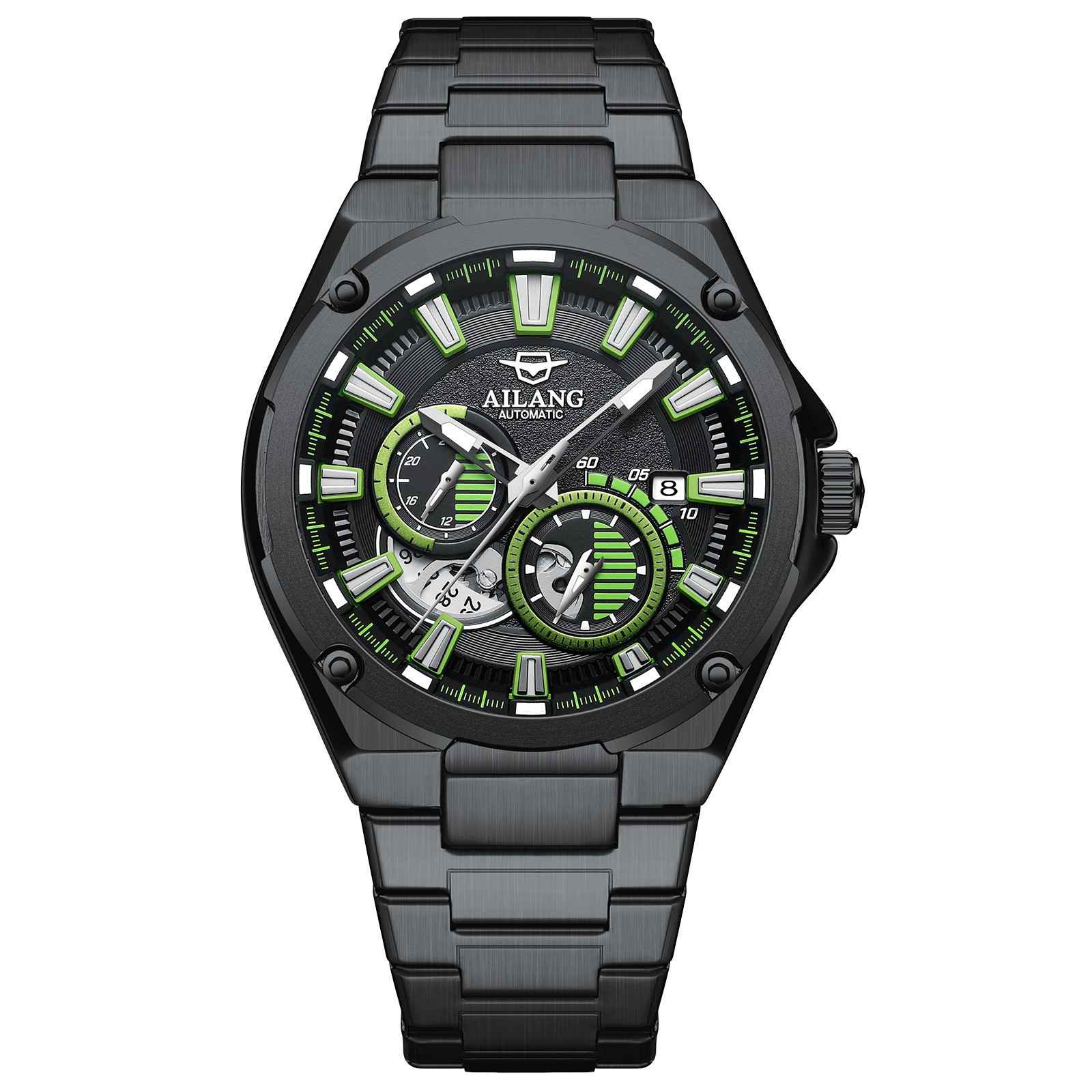 AILANG Men’s Calendar Hollow Out Luminous Waterproof Automatic Mechanical Watch