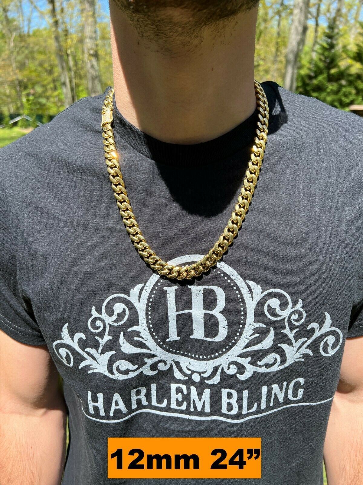 Miami Cuban Link Chain W. 1ct CZ Iced Clasp 14k Yellow Gold Plated Stainless