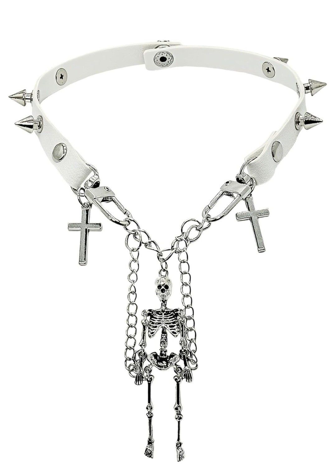 Emo Goth Punk Rock Gothic Skeleton Cross Stud Spike White Choker Necklace Collar