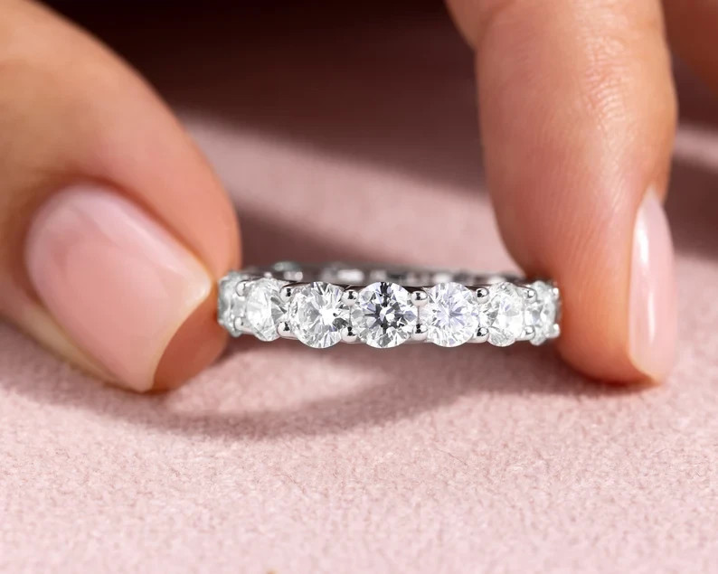 4.50Ct Round Cut Natural Diamond 14K Real White Gold Eternity Band Ring