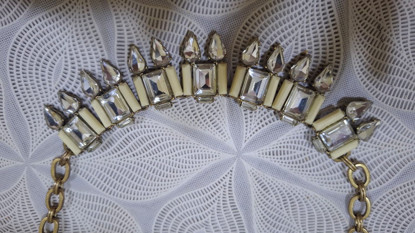J. Crew Necklace, Faux Crystal and White Acrylic, Gold Tone Chain
