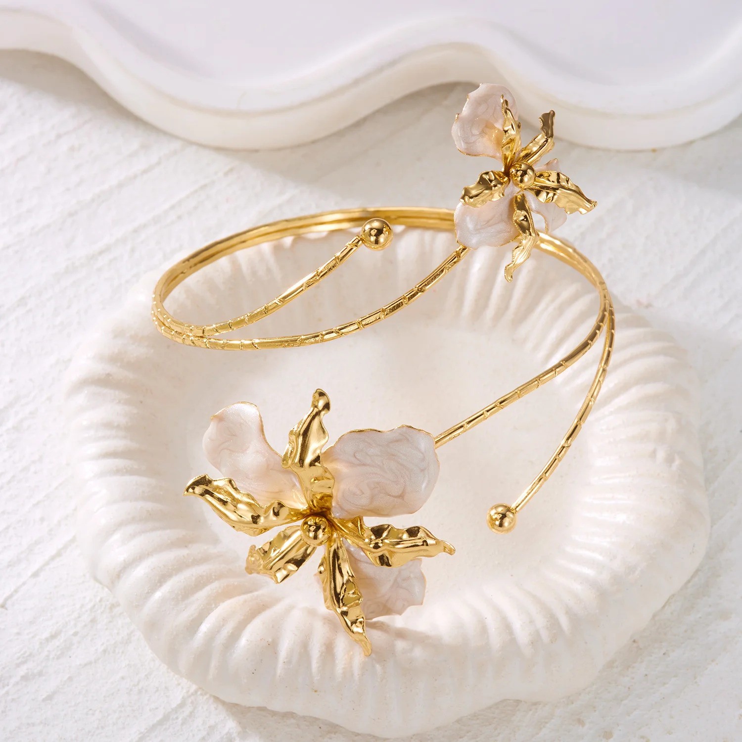 Adjustable Open Flower Bracelet Women Bangle Cuff Arm Jewelry Vintage Style