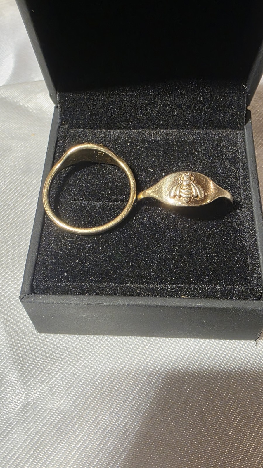 Couples Gold Signet Ring Set Bee Motif, Metal, Sizes 8 & 10