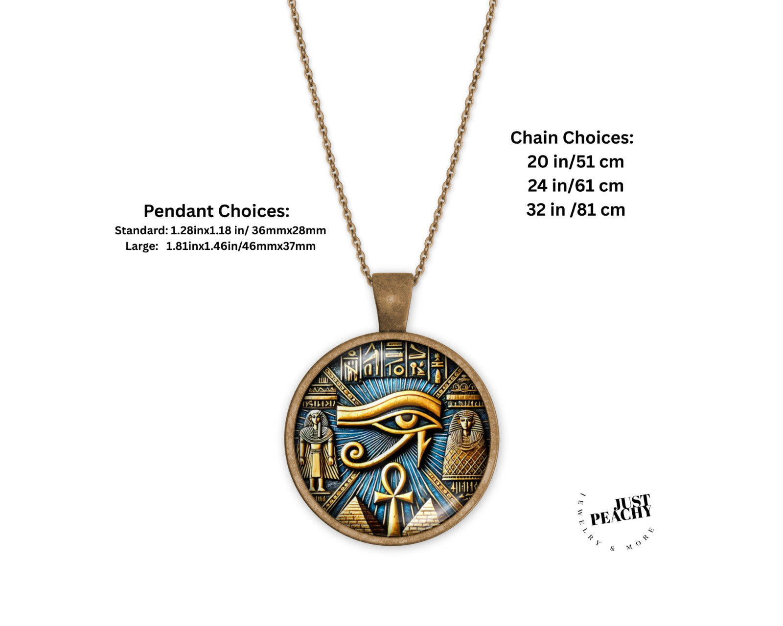 Egyptian Eye of the Pharoah Bronze Silver Jewelry Necklace Set