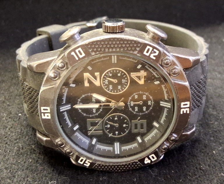 ACCUTIME WATCH CORP. 1219 MENS WRISTWATCH BLACK TONE OVERSIZED RUGGED WATCH