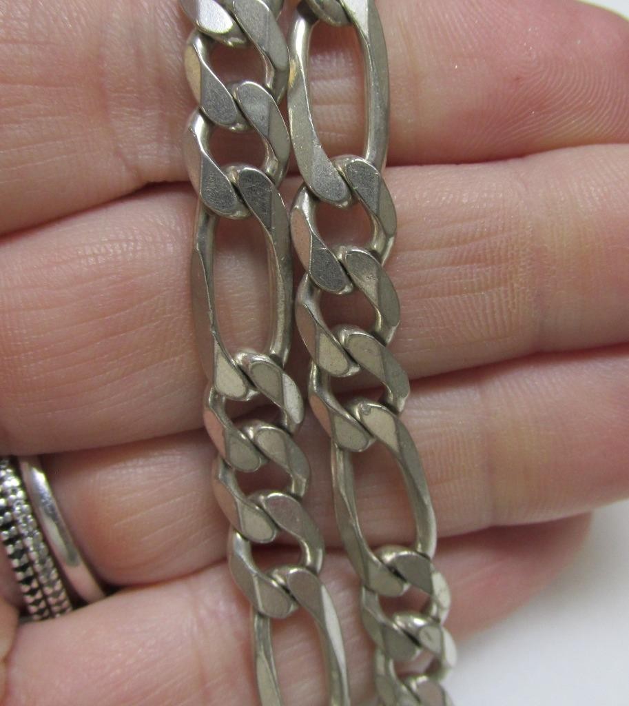 Sterling Silver Flat Figaro Link Chain / Necklace ~ 29-1/2″ ~ 59.4g ~ 6-G518