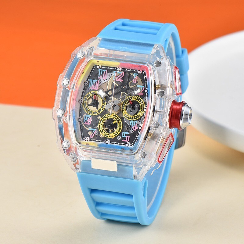 Fashion Trend Quartz Watch Men’s Transparent Colorful Barrel-Shaped Men’s Watch