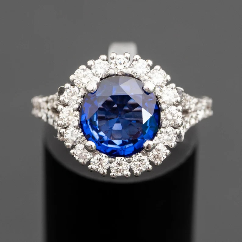 2.50 Ct Round Cut Natural Sapphire & Diamond Wedding Ring 14K White Gold Size 7