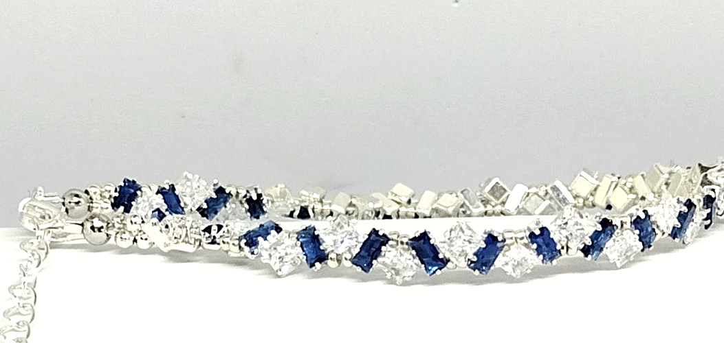 7-inch Bracelet Angle Stack – 3mm White SQUARE-2x4mm Royal Blue Rectangle.