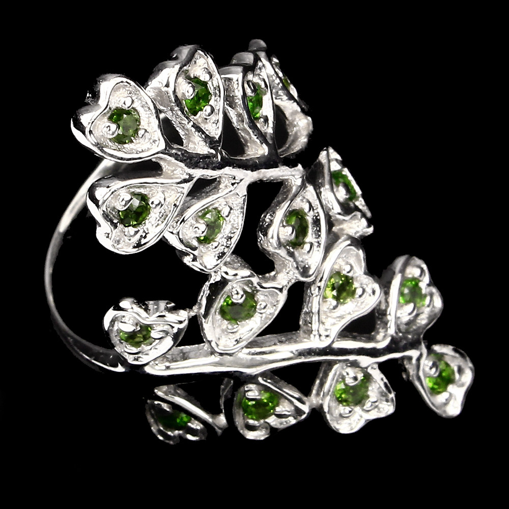 Natural GEM 2 Mm Top Rich Green Chrome Diopside 14K ON 925 Sterling Silver Ring8
