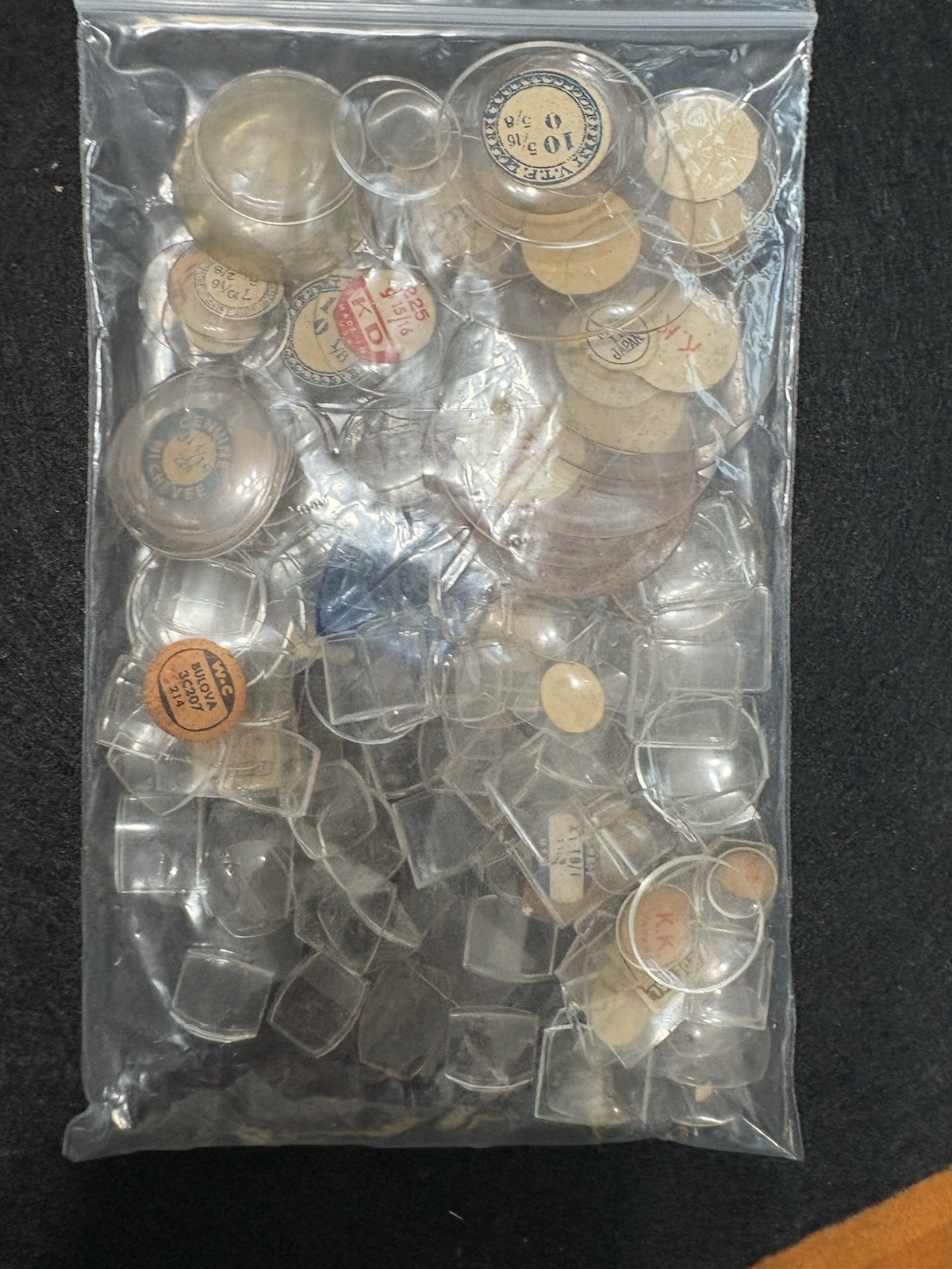 140 Vintage NOS Glass Watch Crystals Lot Mixed Sizes Shapes Wrist Pocket Repair
