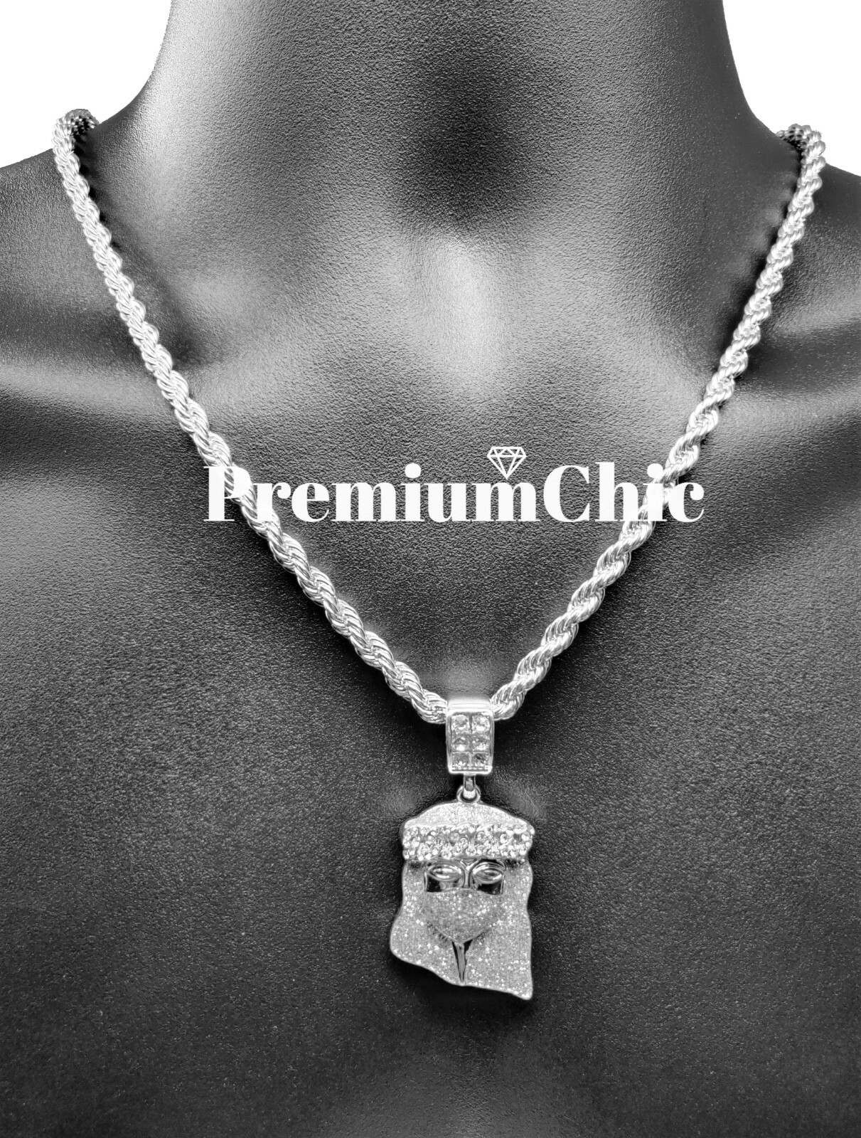 ICED Jesus Pendant Necklace w Rope Chain or Tennis Chain Mens Plated CZ Jewelry