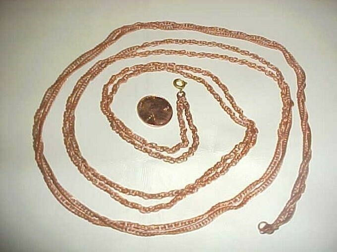 VINTAGE COPPER COATED STEEL CURB 3mm. TWIST DOUBLE CHAIN 43″ NECKLACE N83