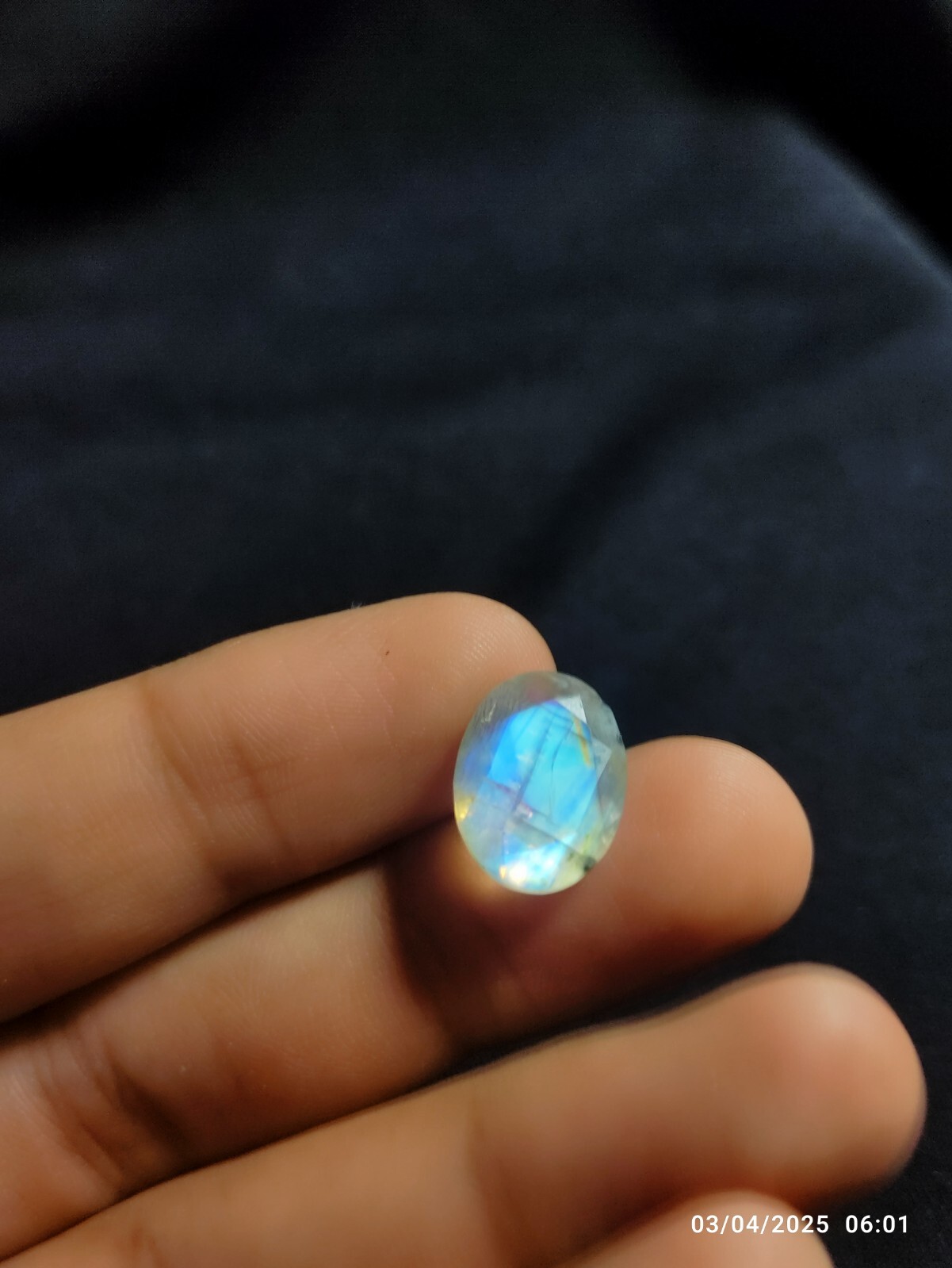 Rainbow Moonstone Faceted 8 Ct Gemstone Blue Fire