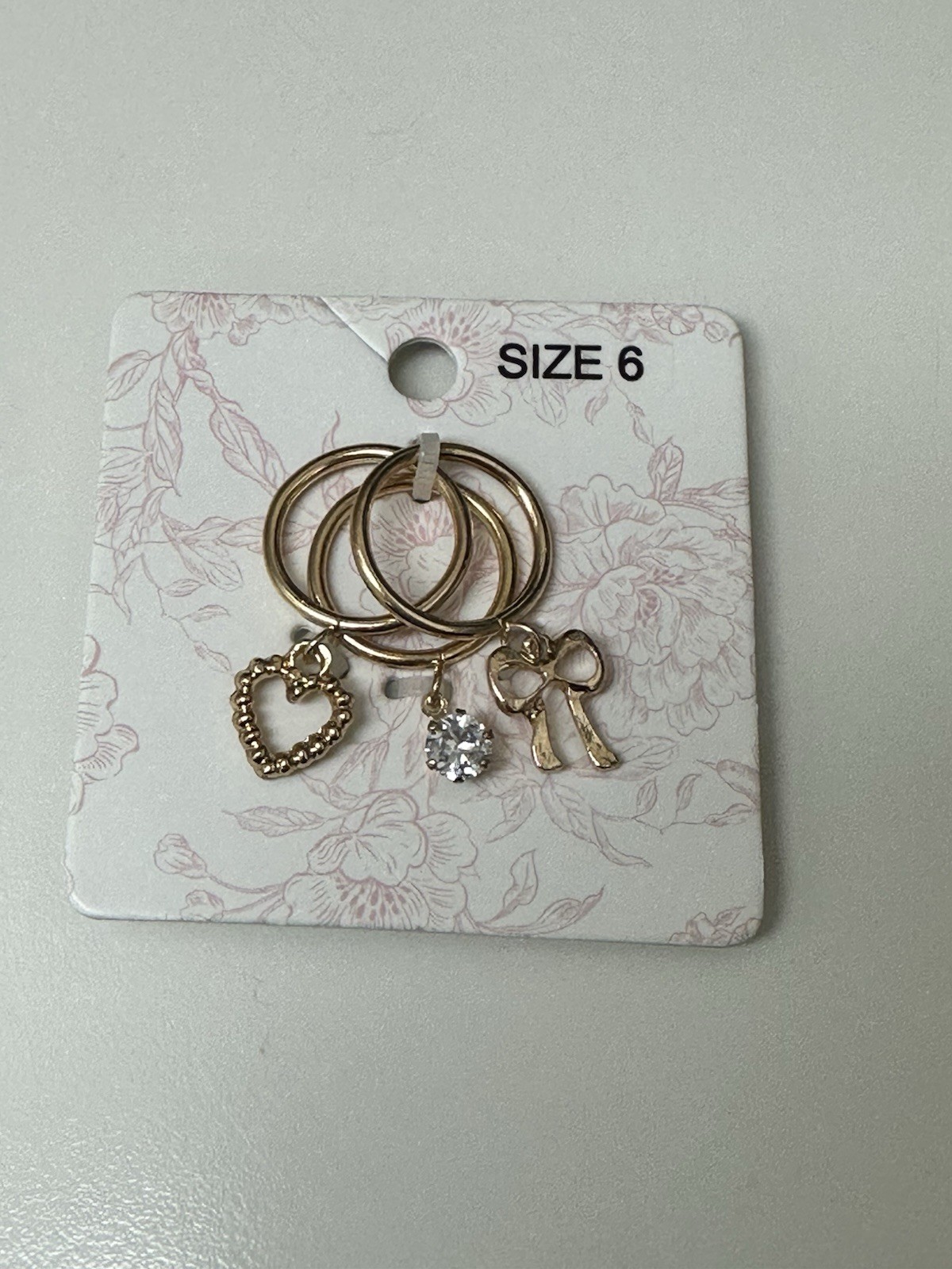 NEW Francesca’s Girly Icons Gold-Tone Charm Rings Set Of 3 Size 6NIP NWT