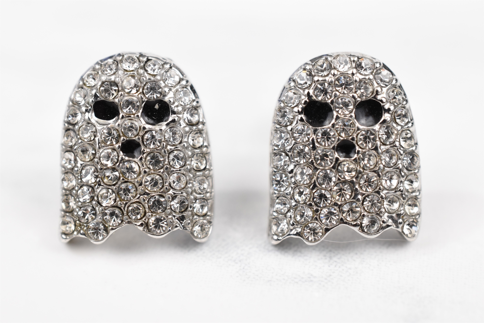 1980s Pac-Man Earrings, Silver Plated w/ Rhinestones – Choose Your Ghost!