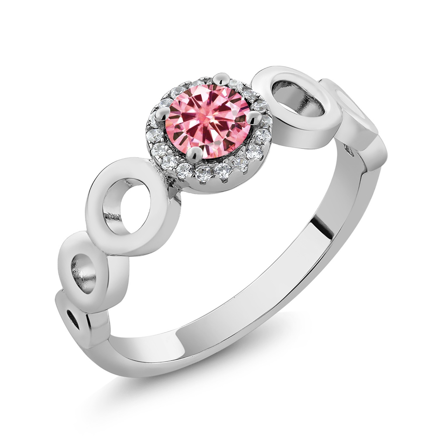 925 Sterling Silver Ring Round Pink Moissanite 0.50ct DEW