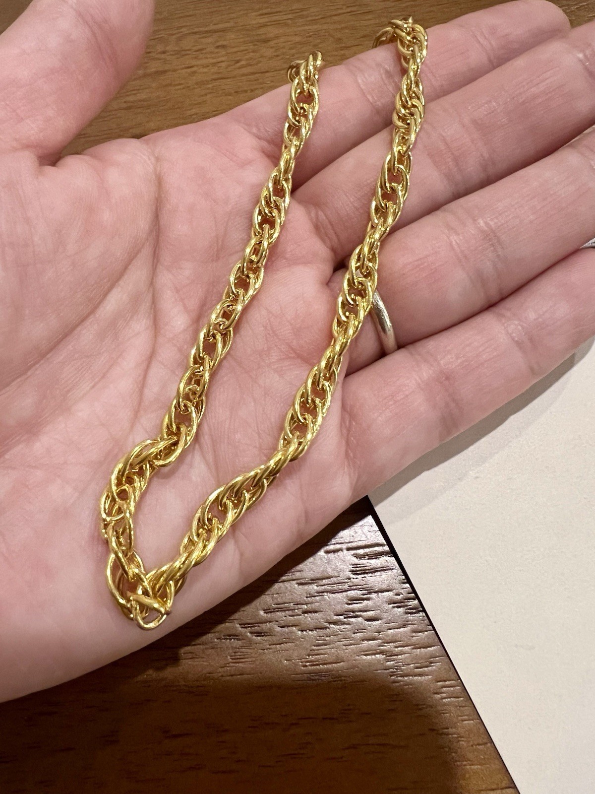 Vintage 22ct Gold Lined Rope Chain Necklace 17” NOS Chunky Link Statement