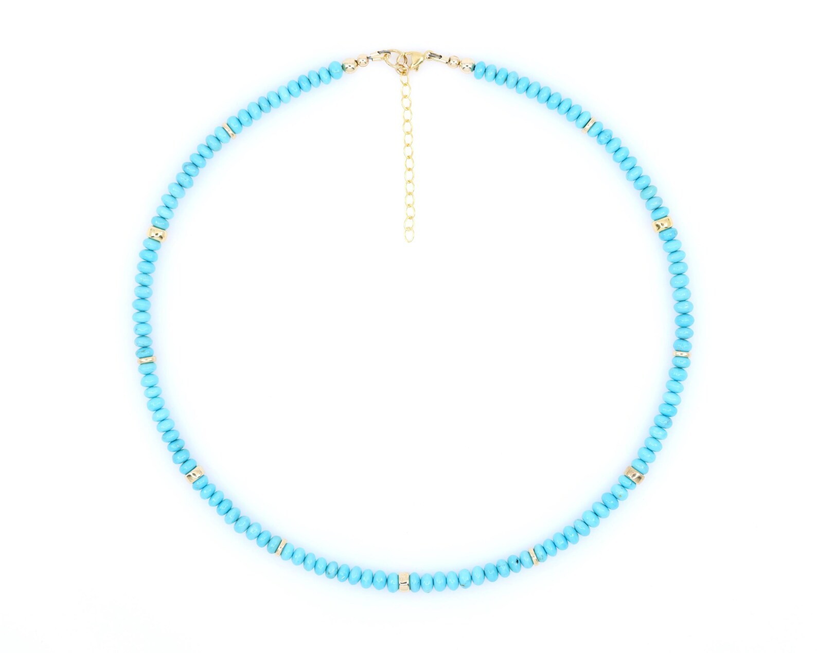 Sleeping Beauty Turquoise Necklace | Solid 14K Gold | Sky Blue 4.5mm Rondelle