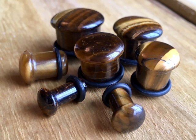 PAIR Single Flare Tiger Eye Stone Plugs Gauges Guages Earlets Body Jewelry