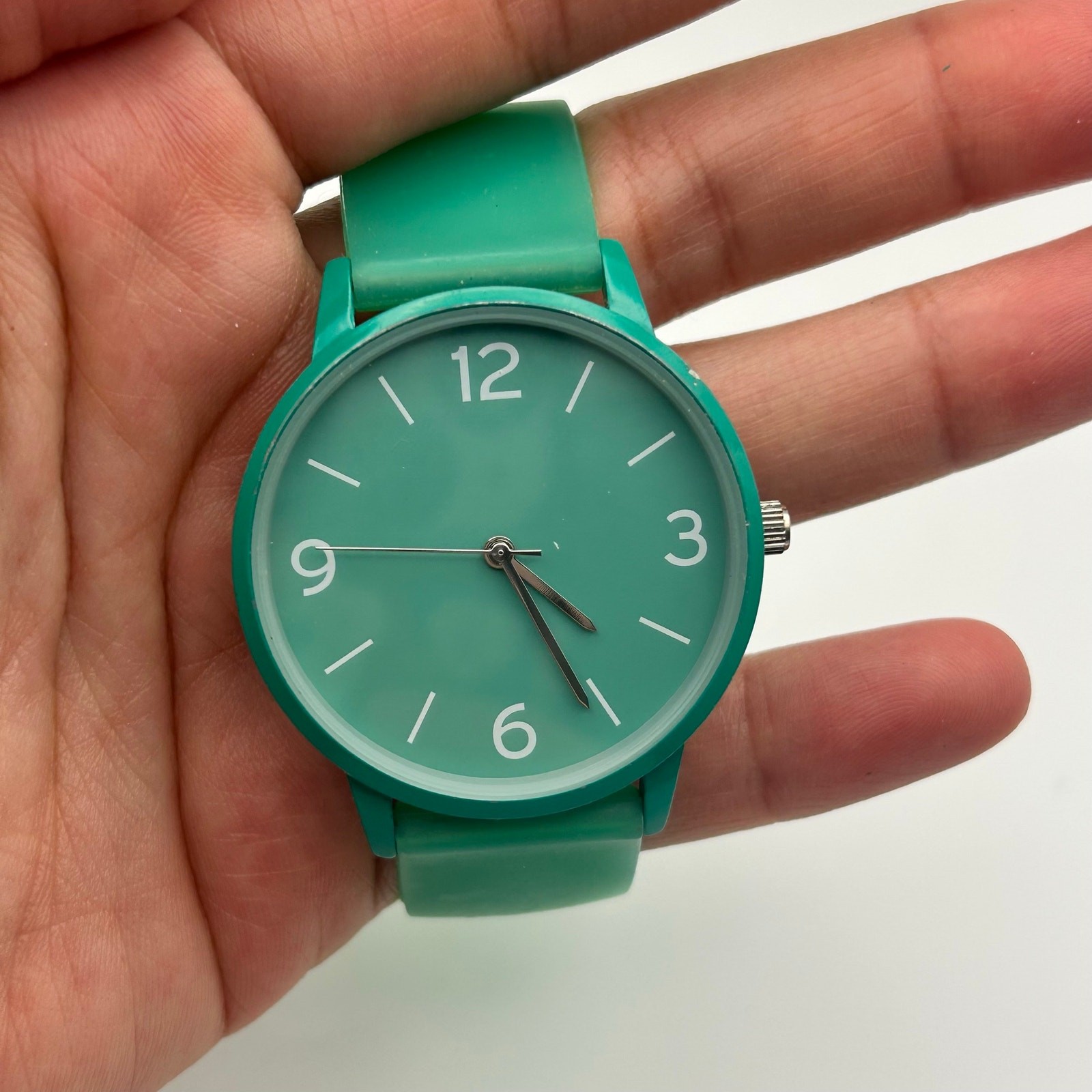 Accutime Watch Corp Mint Green Silicon Band St. Steel Working New Battery