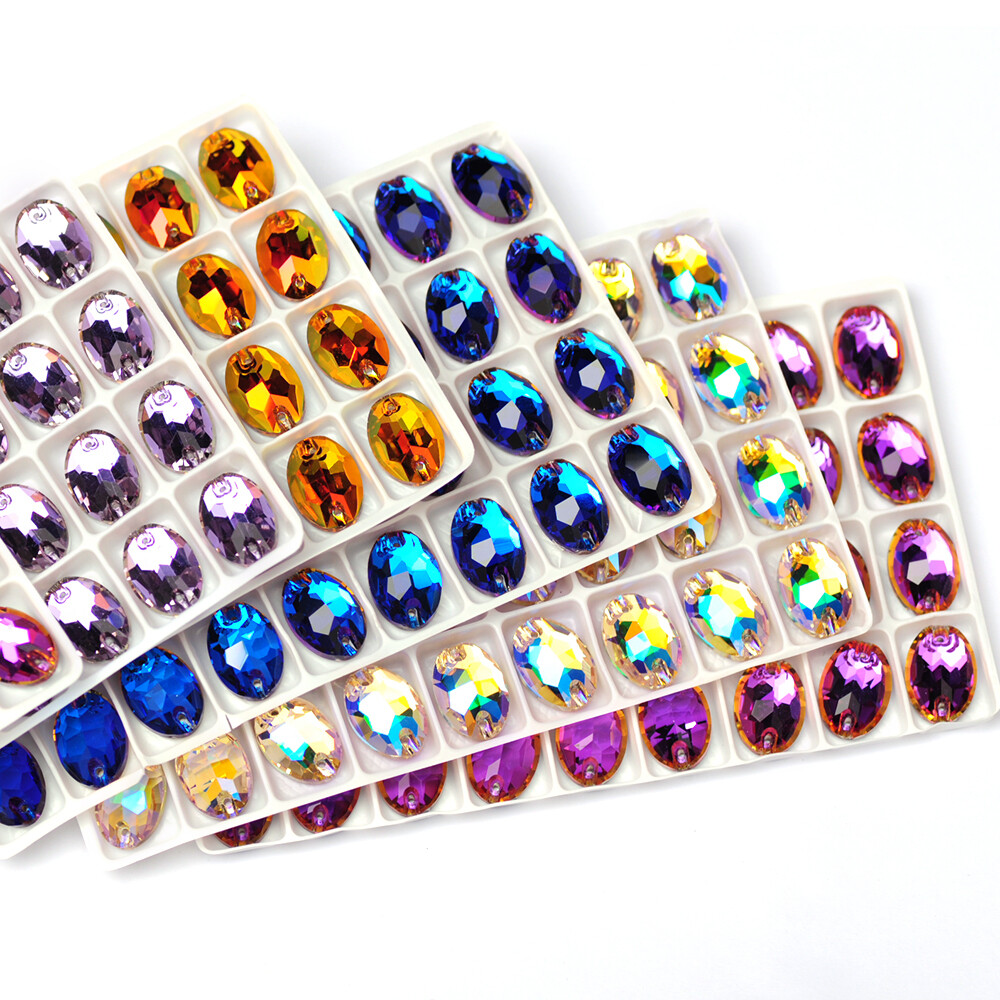 K9 Diamond Glass Rhinestones Sew-On Glass Flatback Oval Accessories Sewing Craft