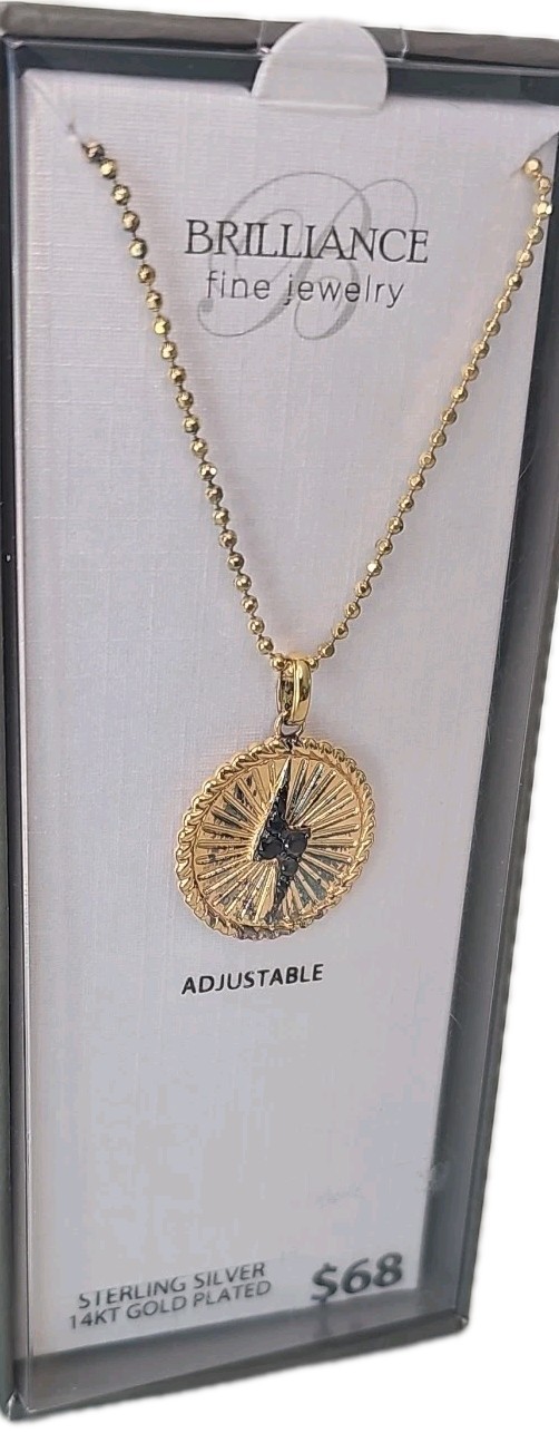 Brilliance Fine Jewelry Bolt Center Disk Pendant Sterling Silver 14K Gold Plate