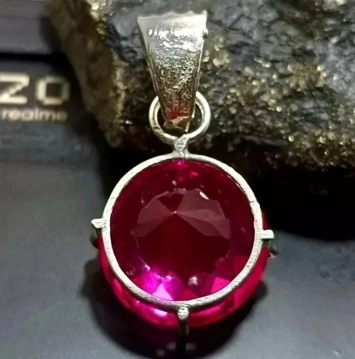 Certified 28 Ct Natural Pink Sapphire 925 Silver Pendant Loose Gemstone