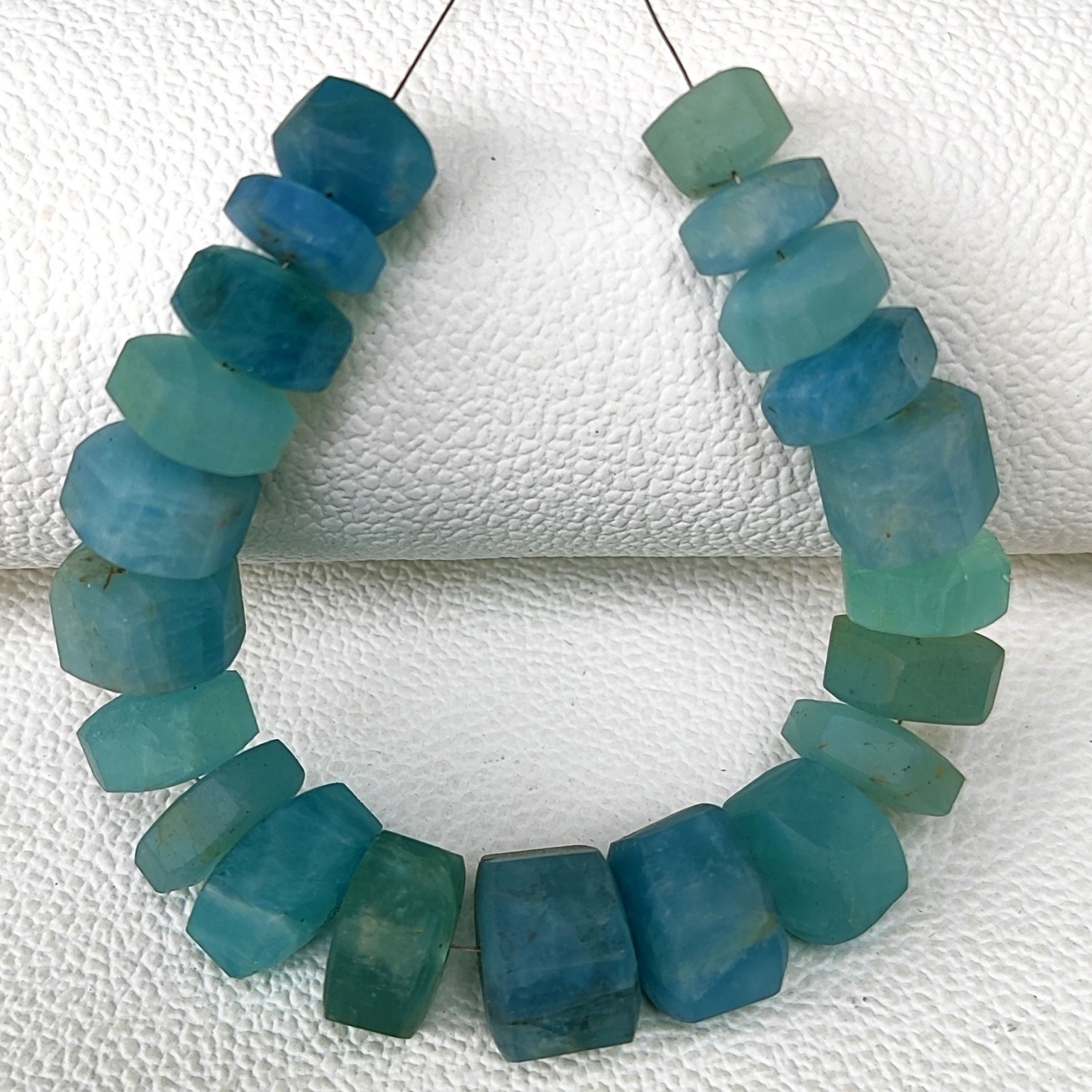 Matte Finish Aquamarine 10-16mm Faceted Bolt Shape Beads 6.5″ Strand Brazil Gems