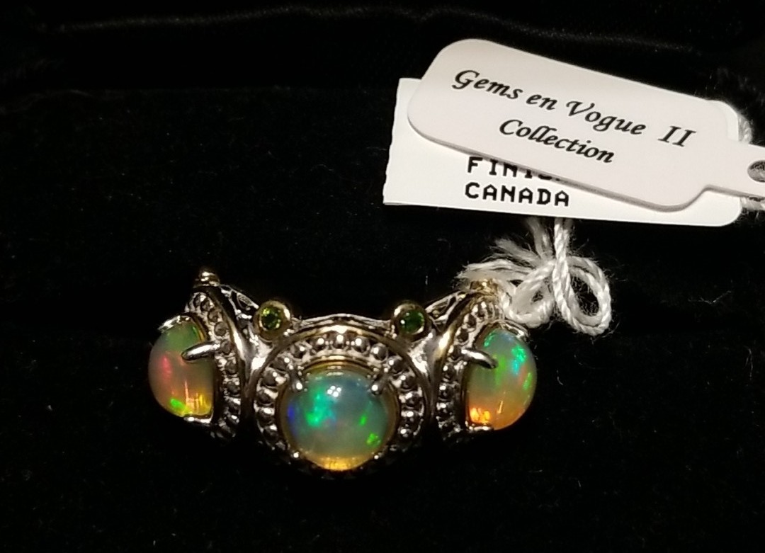 “NEW” Gems En Vogue Opal Ring, 3 Stone Ethiopian Opal Ring, Sterling 925 Size 5
