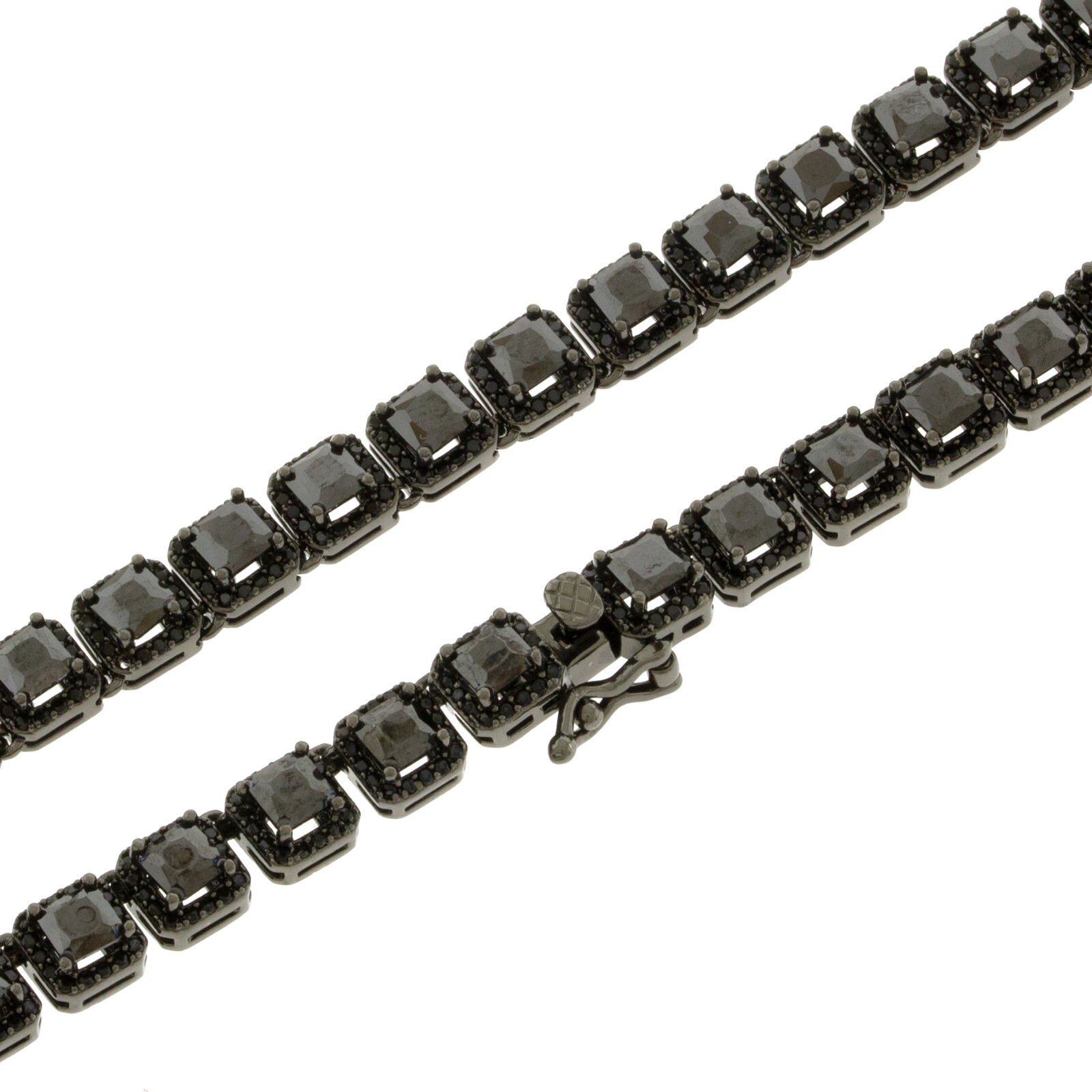 ANTI-TARNISH Black Finish 925 Silver 1 Row 6MM Square Cluster CZ Tennis Necklace