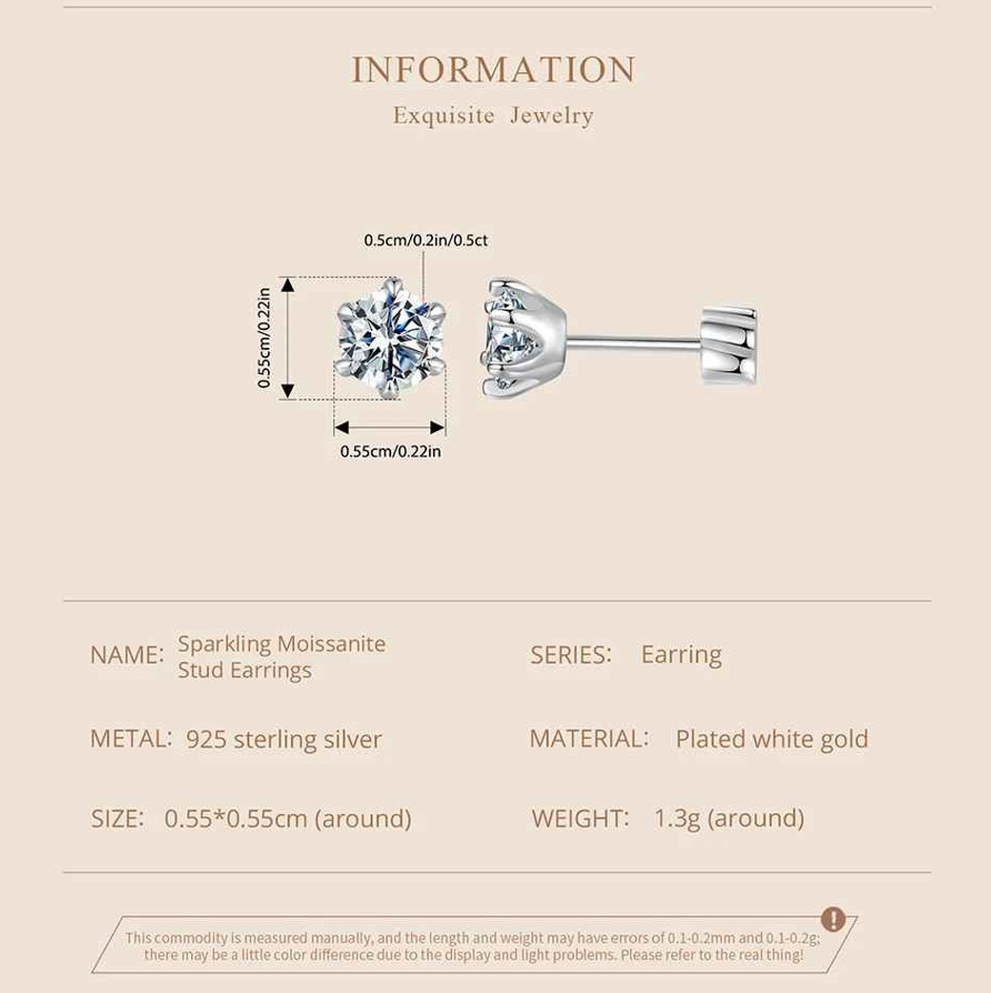 18k White Gold Plated 1CT Moissanite Screw Back Stud Earrings for Women With GRA