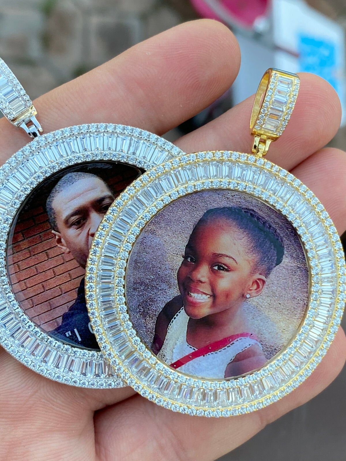 Solid 925 Silver Custom HipHop Photo Pendant Icy Memory Medallion Gold Plated CZ