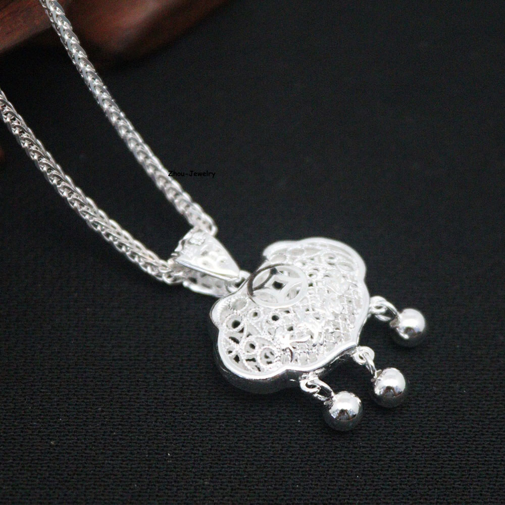 Pure S999 Sterling Silver Pendant Women Hollow Lock Tassels Pendant 4-5g 24*18mm