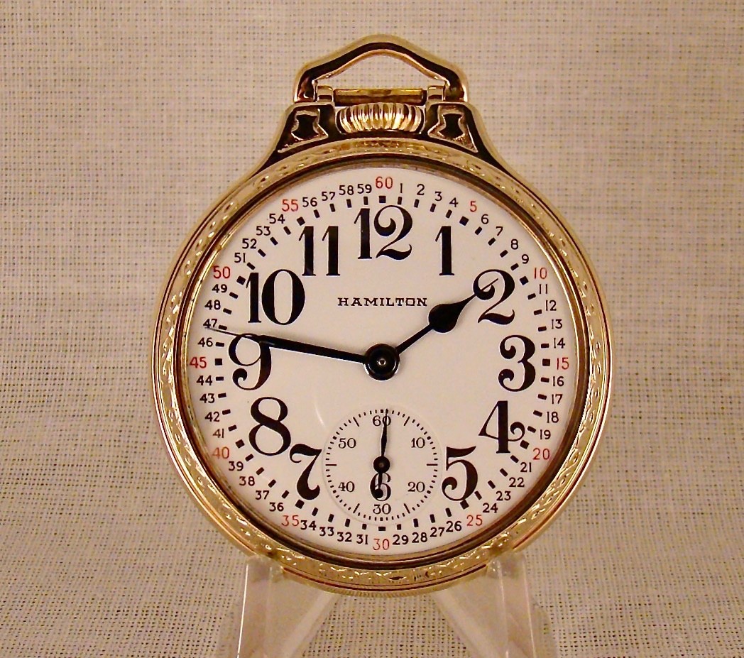 VINTAGE HAMILTON “950B” 23j 10k GOLD FILLED OPEN FACE 16s RAILROAD POCKET WATCH
