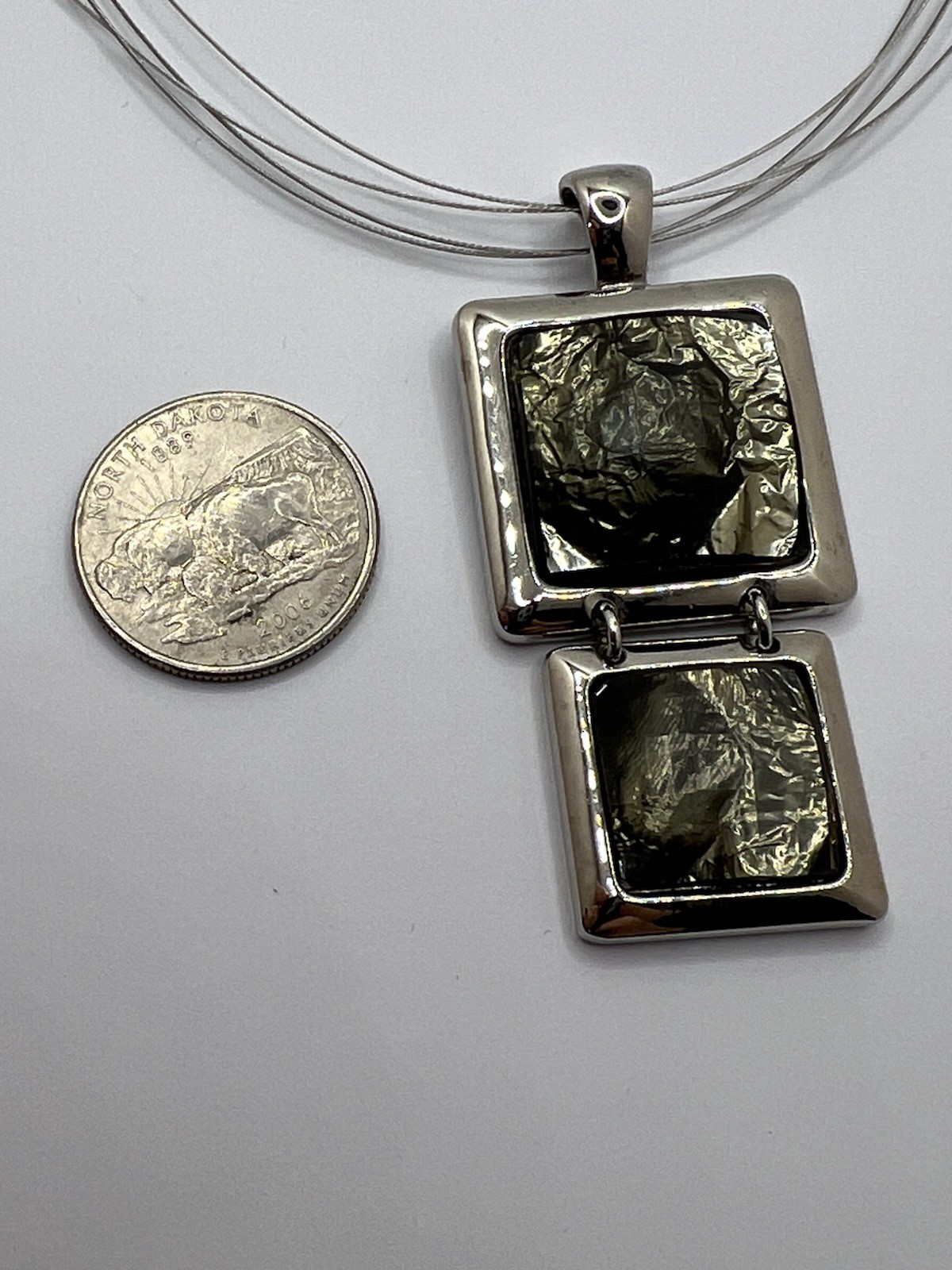 Lia Sophia “Reflex Love” Pendant Gray Color w/ LS Coated Wire 3-Strand Necklace