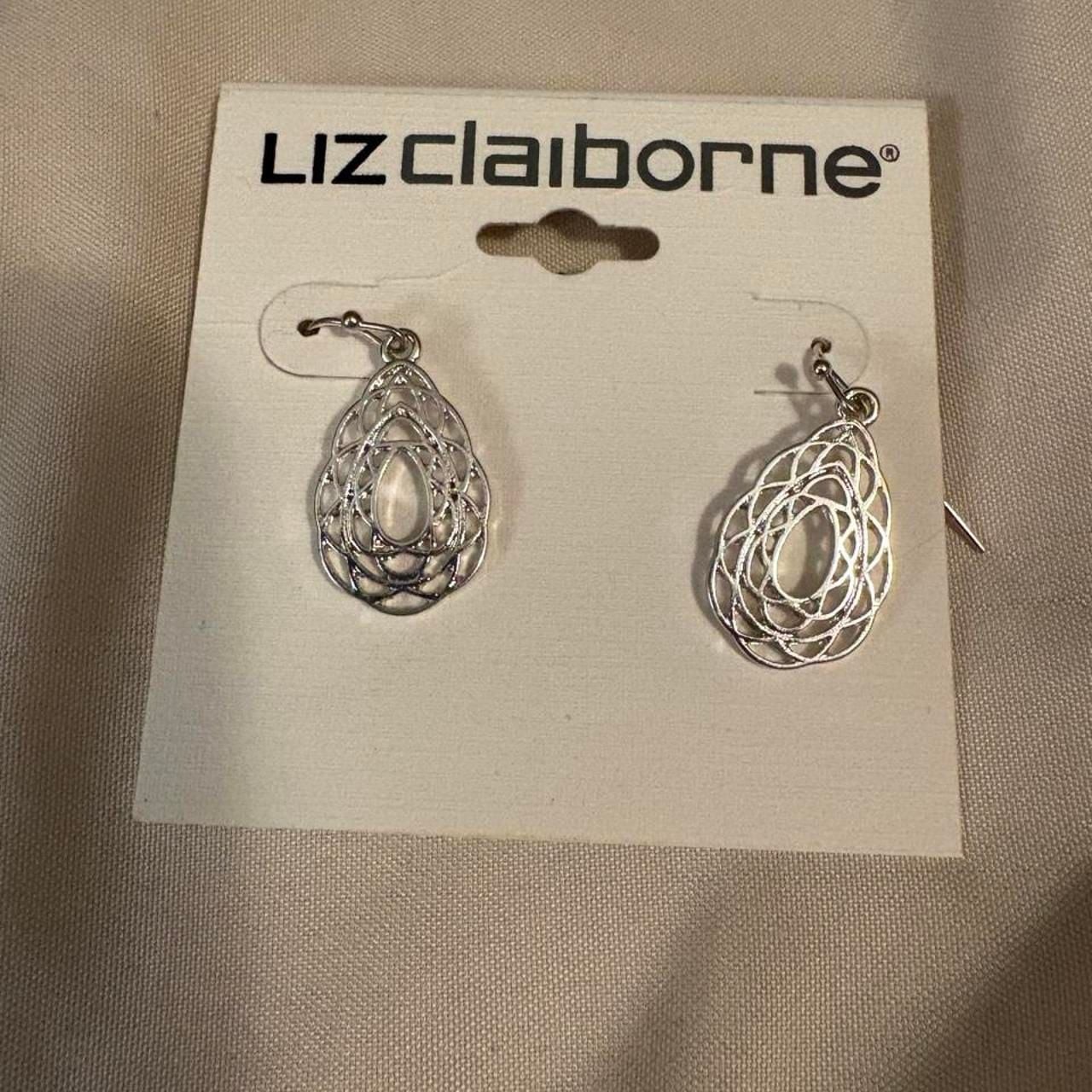 Liz Claiborne Silver Tone Woven Teardrop Dangle Earrings