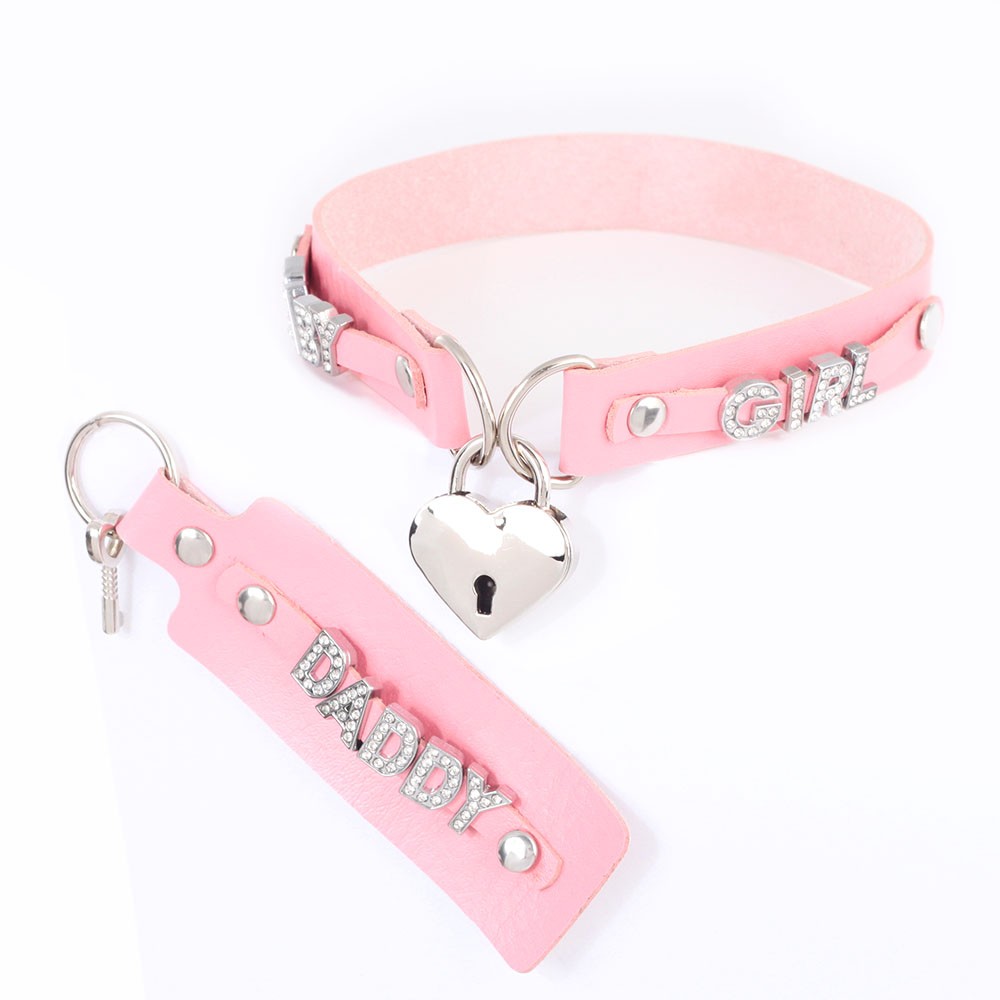 Collar Custom Pu Leather Chocker Punk DIY Necklace Heart LOCK BDSM Gift Choker