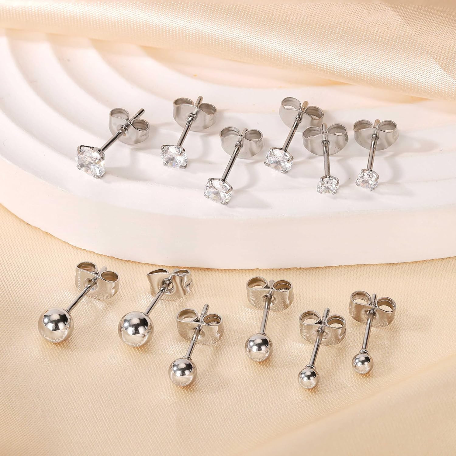 Surgical Steel Small Huggie Hoop CZ Stud Earrings Set for Women