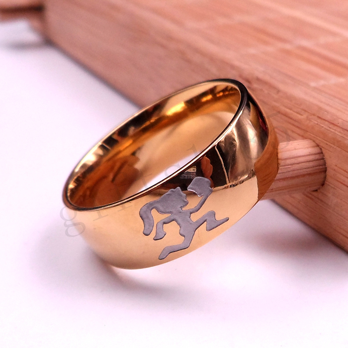 HATCHETMAN GIRL GOLDEN RING STAINLESS STEEL ICP Etching TWIZTID HIGHLY POLISHED