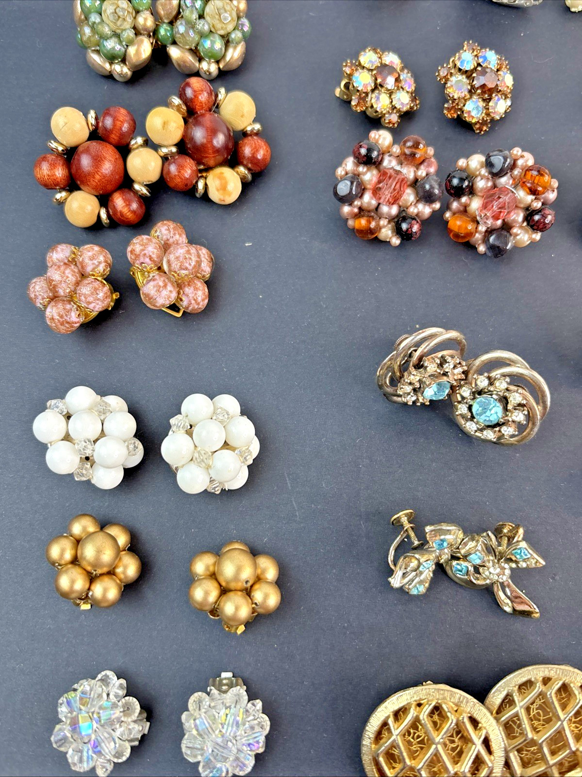 Lot of 62 Clip-on Screw Back Earrings Vintage 1940’s-1970’s Mixed Metals Cluster