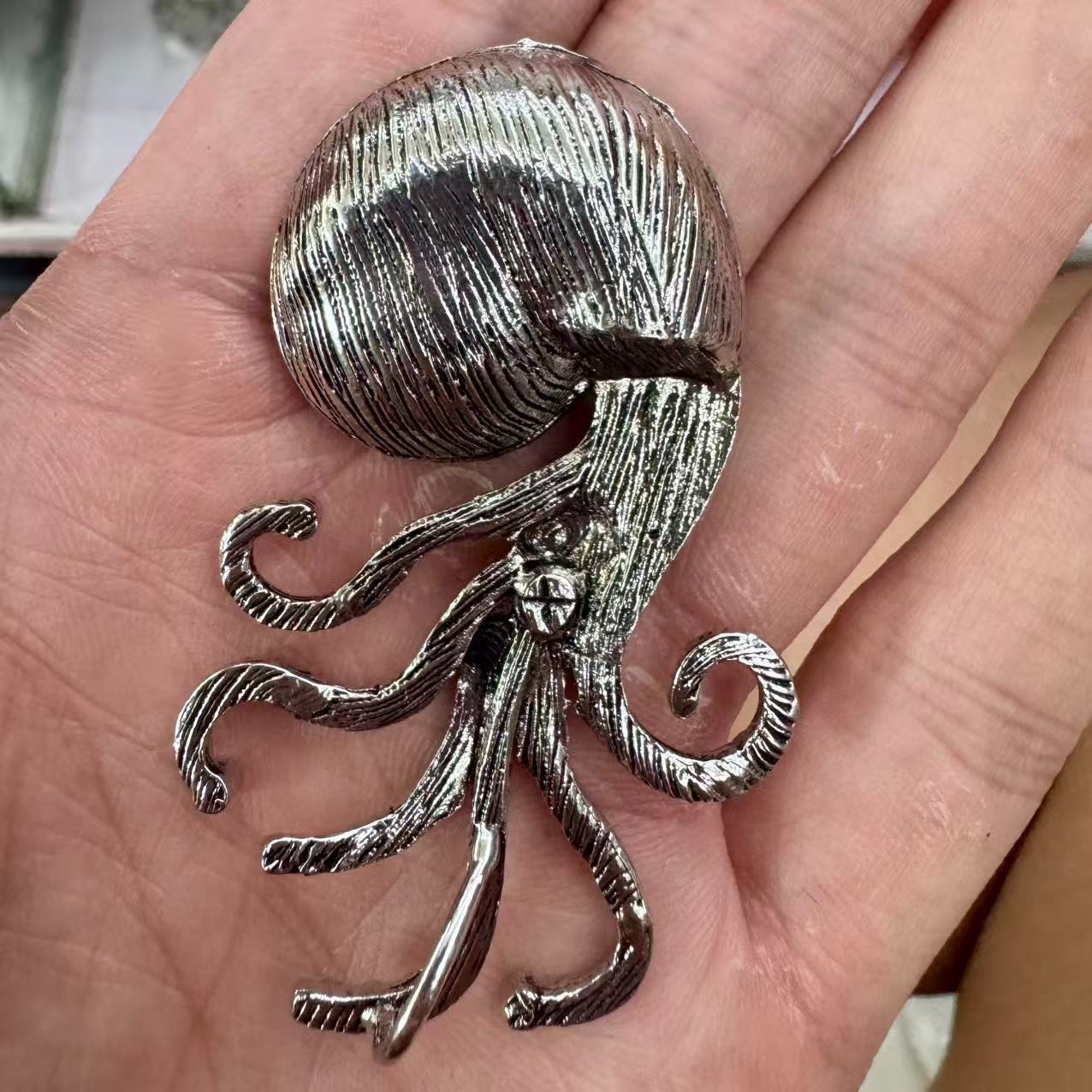 Natural Amethyst Tibetan Silver Octopus Pendant Bead mm D269