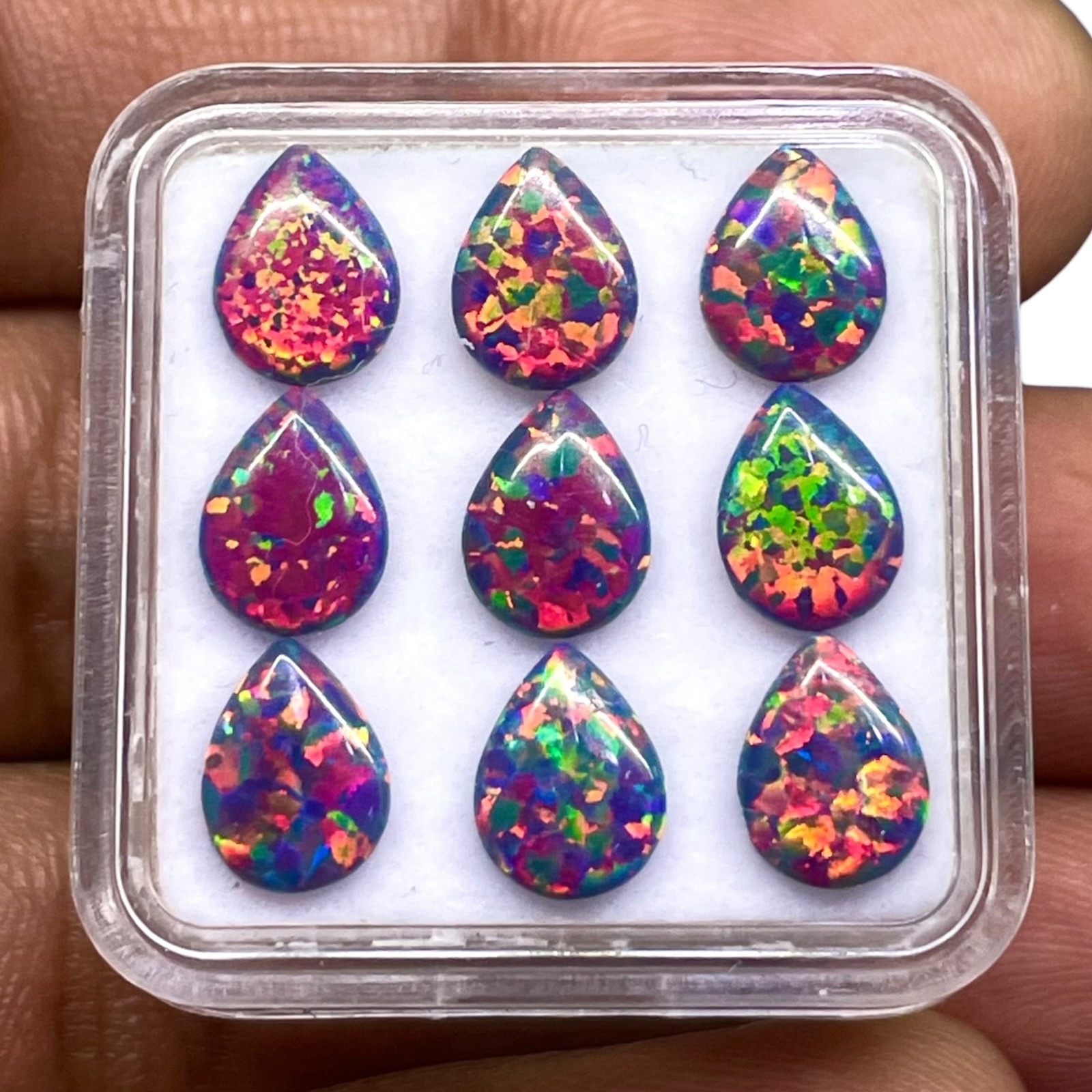 4 Pcs Black Australian Opal 8x6mm Pear Cabochon 5A Quality Lab Created Gemstones