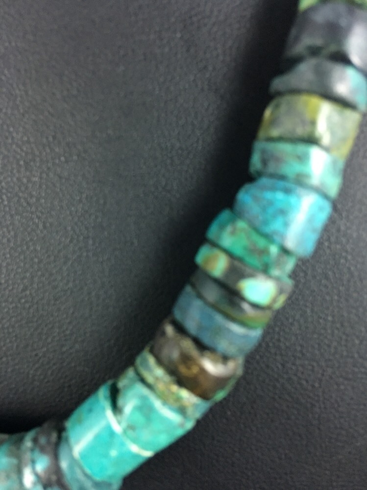 Blue Turquoise Bead 8mm Heishi Navajo Sterling Silver Necklace 20” 1135