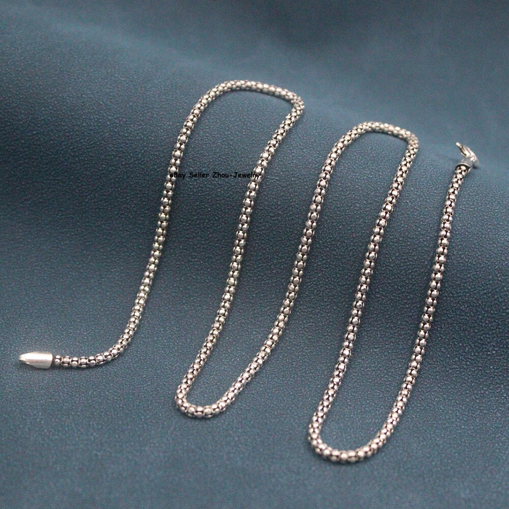 Real S925 Sterling Silver Necklace Unisex 2mm Popcorn Link Chain 5g 19.6inchL