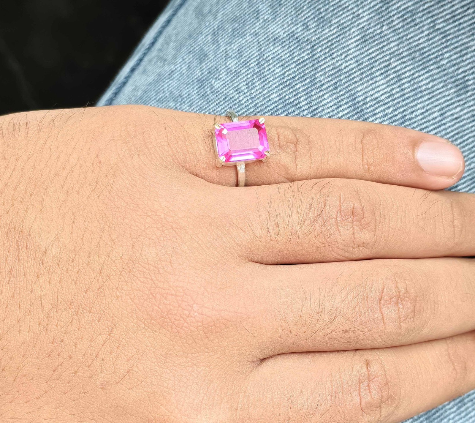 10 Ct Stone Natural Certified Pink Sapphire Ring 925 Silver Ring Size 9