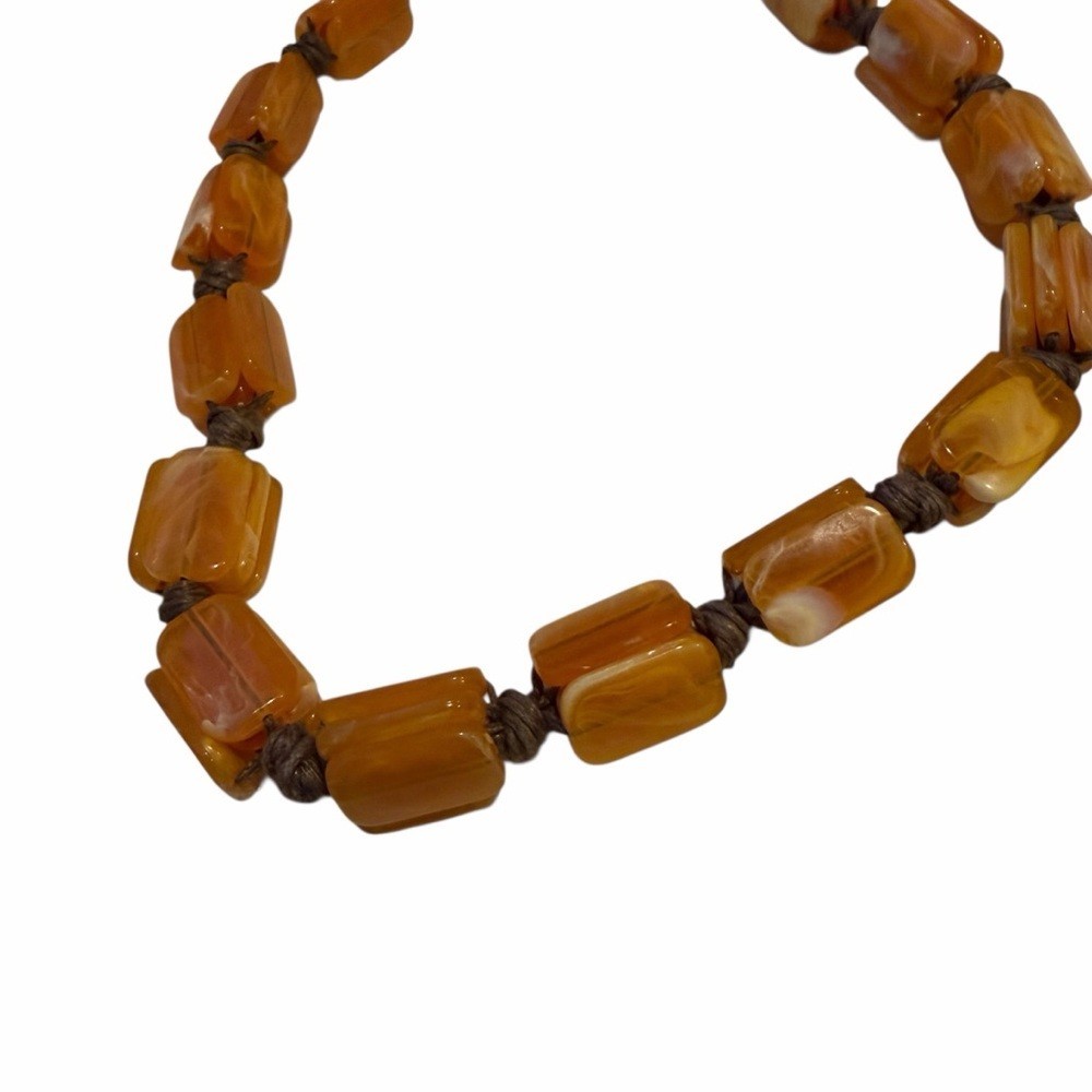 Chunky Amber Look Bead Necklace 28in Brown Cord Boho Artisan Statement