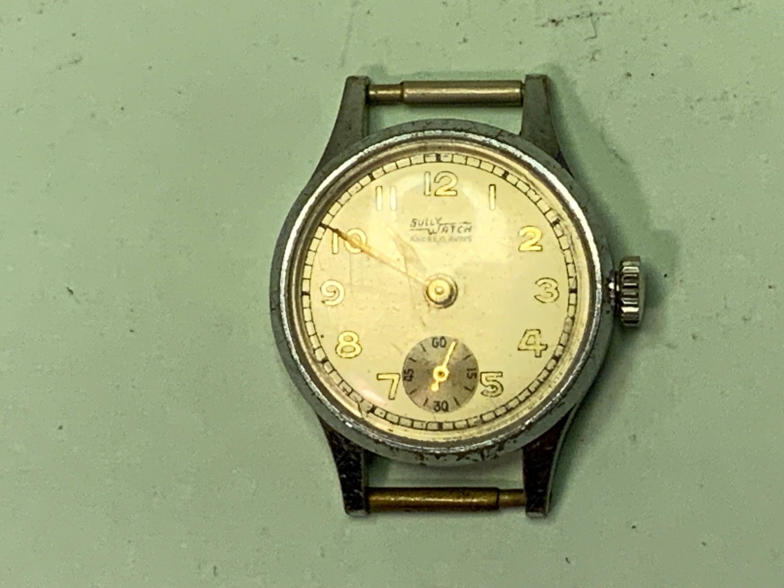 sully watch swiss made fond acier inoxydable 0669 ANCRE 15 RUBIS & baby handRARE