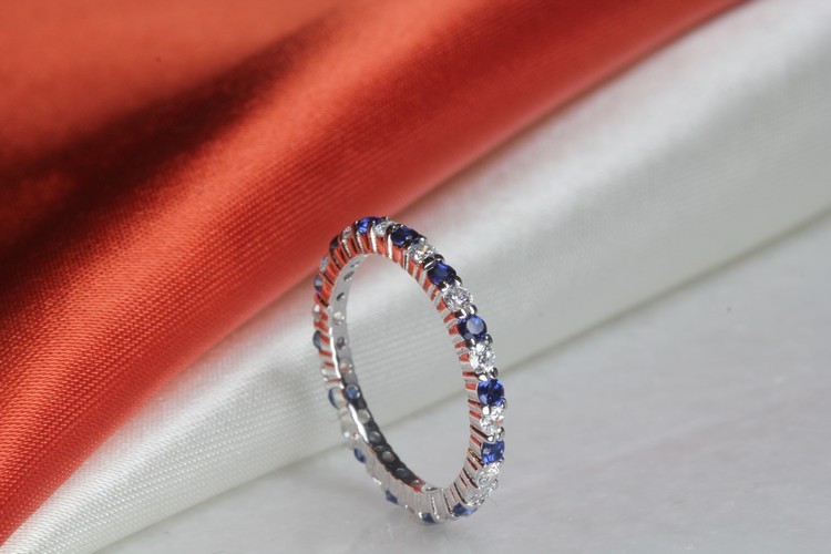 Blue CZ 3.3Ctw Sterling Silver 925 Nickel Free Anniversary Eternity Band
