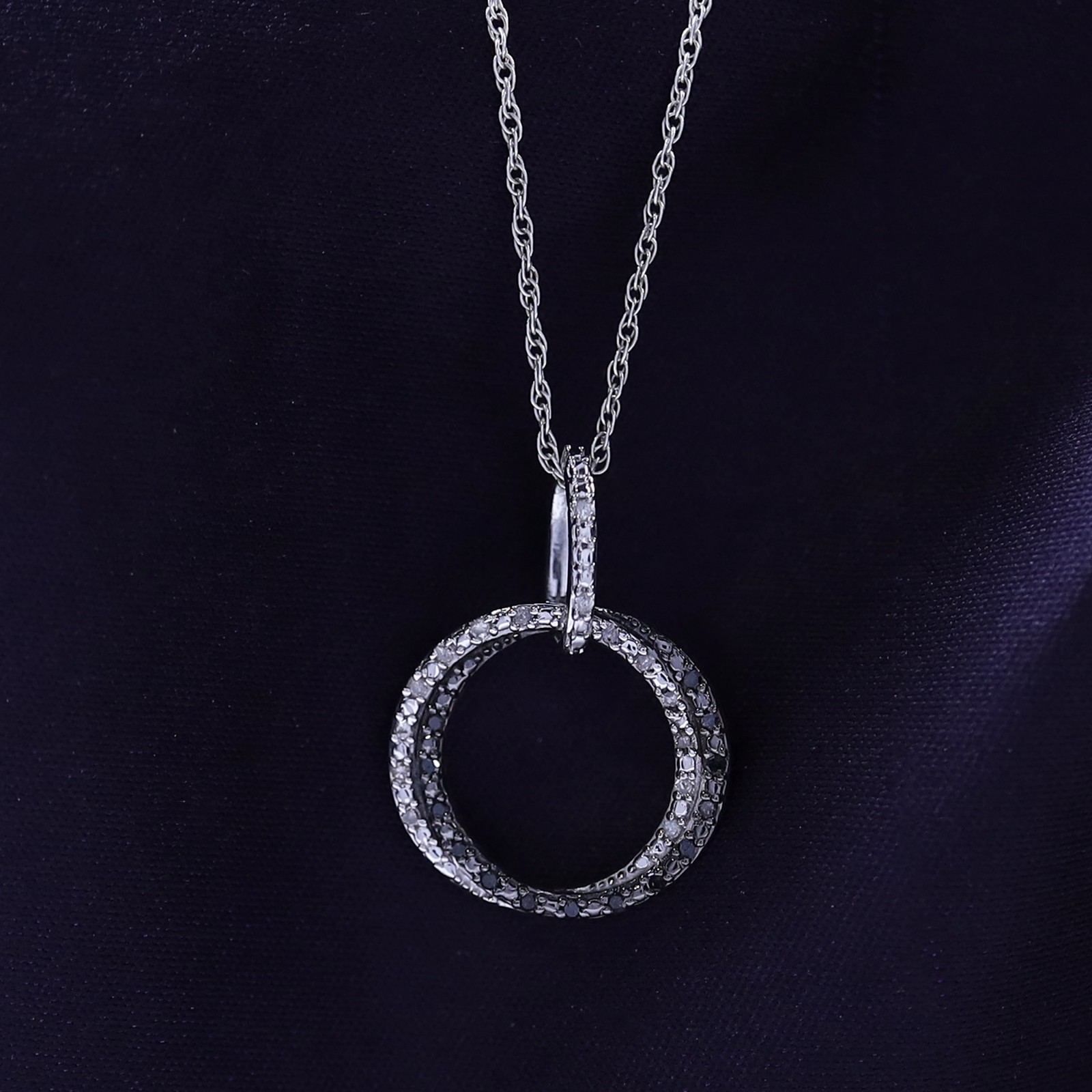 Peace Sign Pendant 1/7ct White & Black Real Diamond 10K Solid Gold, 18″ Chain